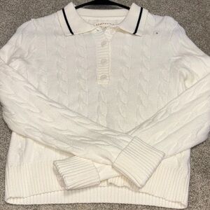 Aeropostale Ivory Cable Knit Sweater with Black Trim